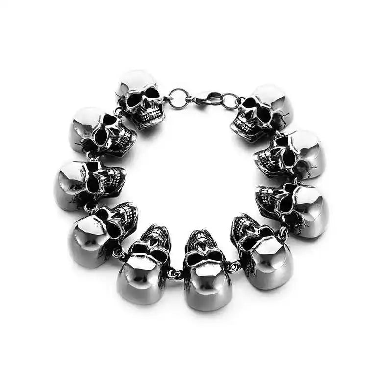 Stainless Steel Nordic Double Wolf Head Bracelet - Pedlar's Attic