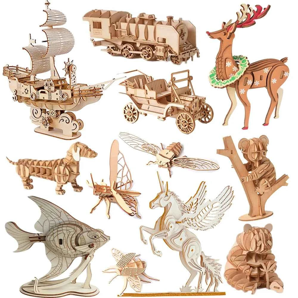 DIY 3D Wooden Puzzle Model Animal Montessori Toys for Children Crafts Dachshund Skeleton Assembly Gift Set for Kids Adults Teens