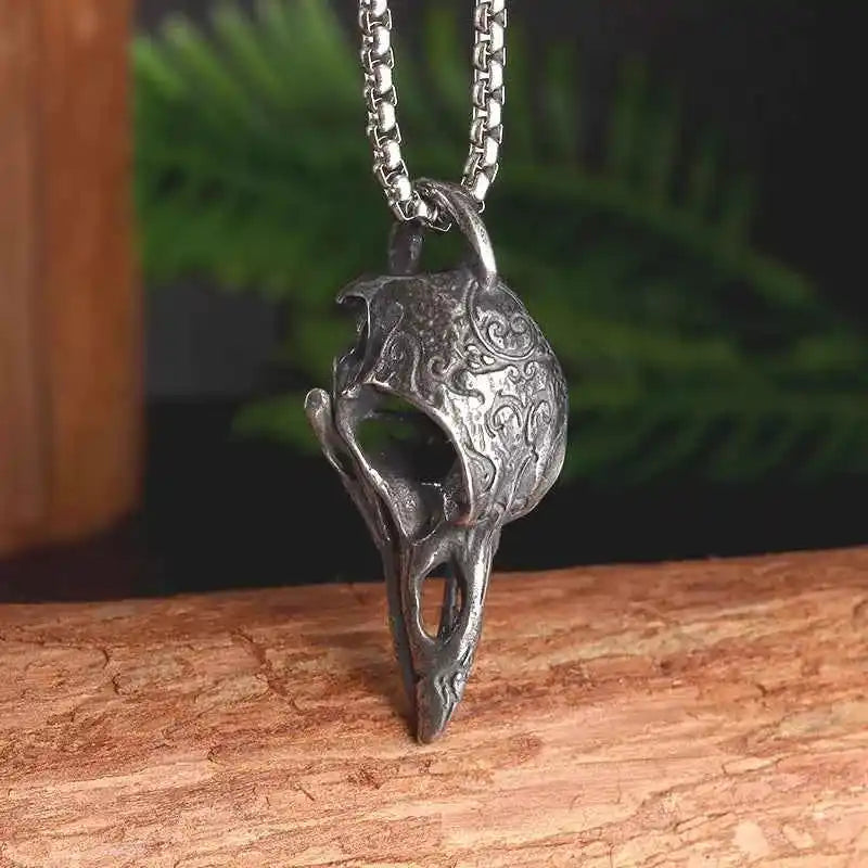 Gothic Vintage Norse Gods Odin Raven Skull Pendant Necklace - Pedlar's Attic