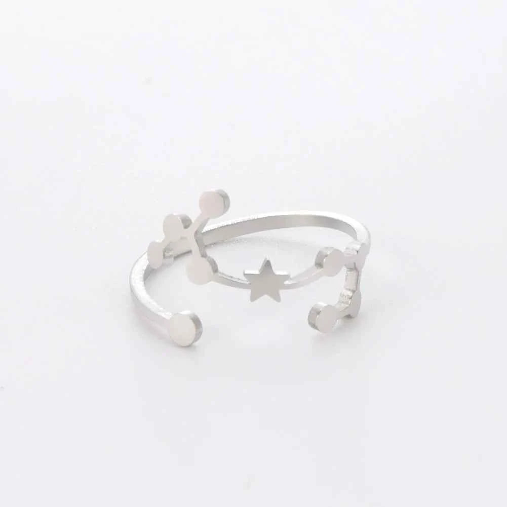 COOLTIME 12 Constellation Women's Ring Stainless Steel Zodiac Adjustable Rings Leo Virgo Libra Pisces Jewelry Birthday Gift