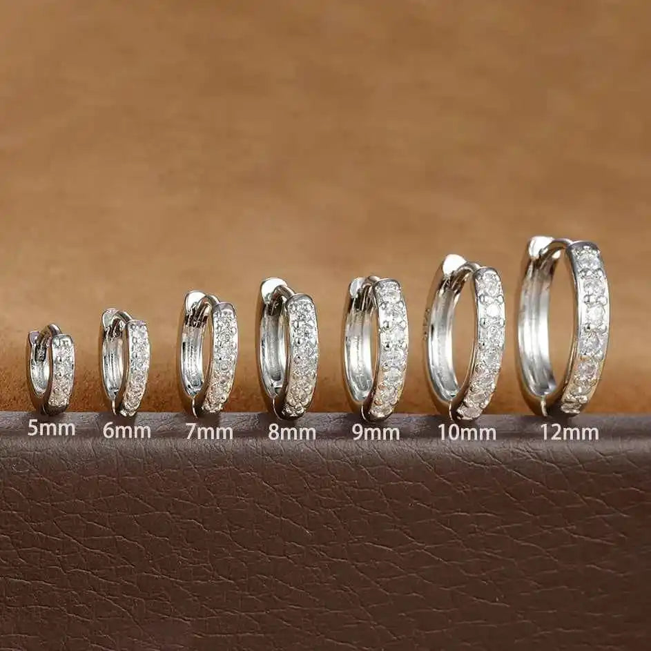 1Pair Stainless Steel Huggie Minimal Hoop Earrings Little Crystal Zirconia Thin Helix Tragus Cartilage Earrings Piercing Jewelry - Pedlar's Attic