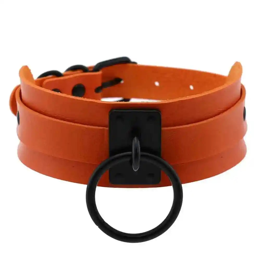 Punk Black O-Round Metal Leather Choker Collar - Pedlar's Attic