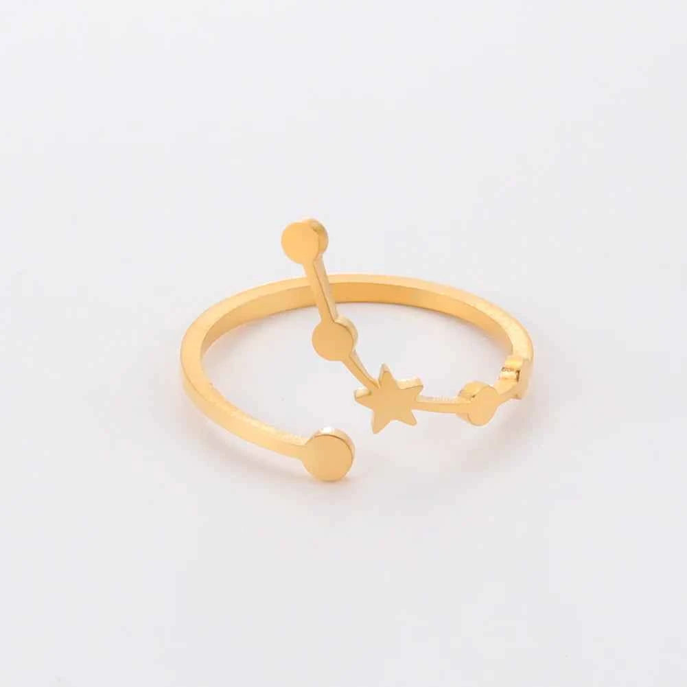 COOLTIME 12 Constellation Women's Ring Stainless Steel Zodiac Adjustable Rings Leo Virgo Libra Pisces Jewelry Birthday Gift