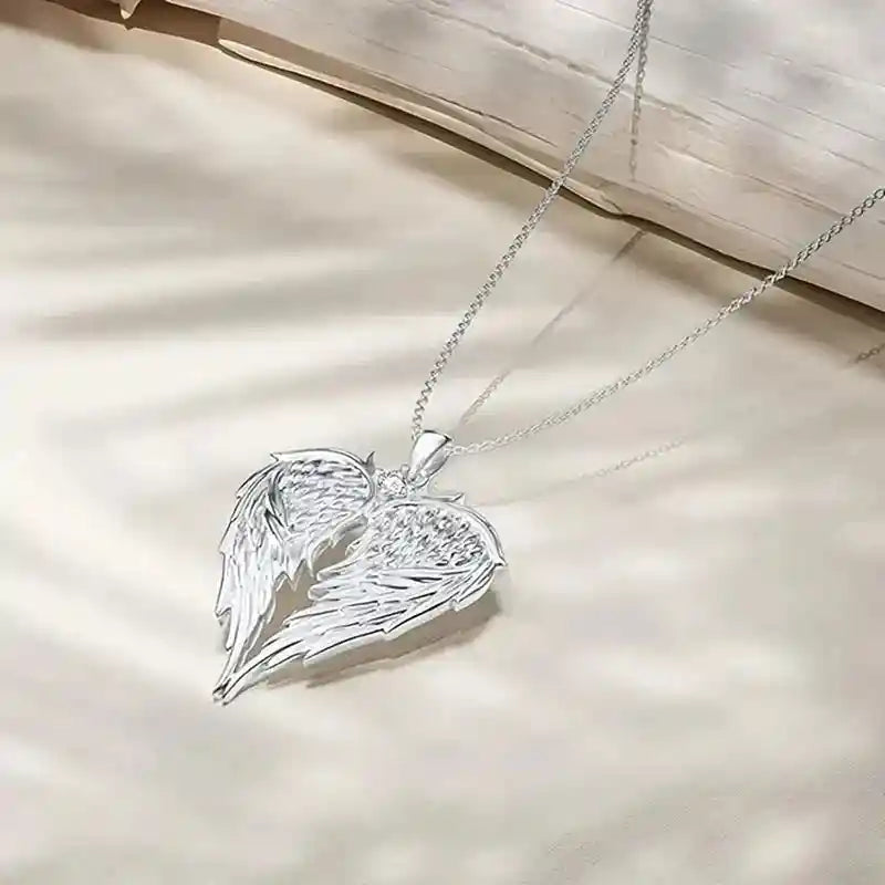 Crystal Angel Wings Heart Pendant Necklaces - Pedlar's Attic