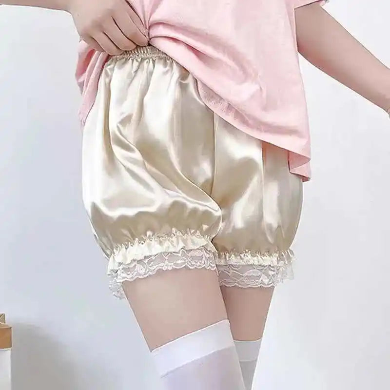 Gothic Lolita Lace Bloomers - Black Aesthetic Ruffle Shorts with Bow for Y2K E-girl Kawaii Style - Pedlar's Attic