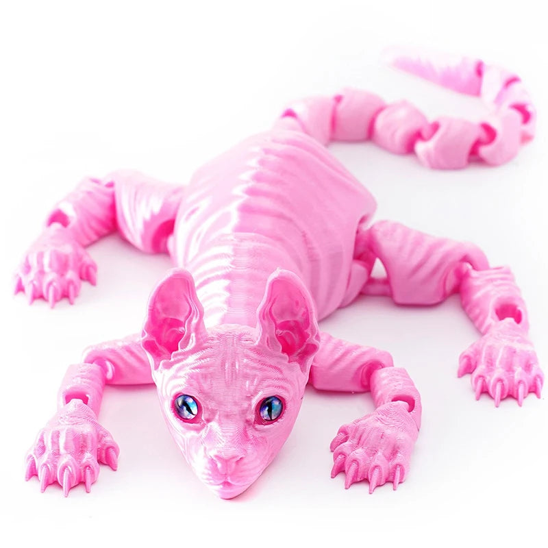 3D Printed Cat Animals Toy Realistic Hairless Figurine Articulated Cat Fidget Toy for Cat Lover Collector Home Decoration Toy
