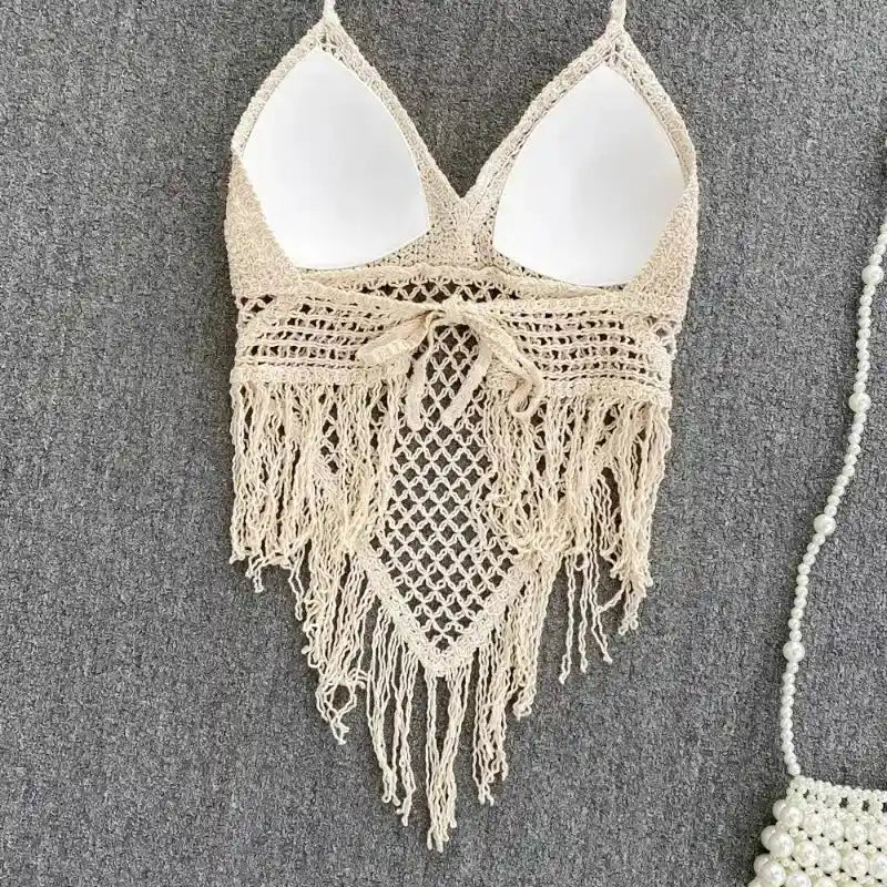 Chelle’s Fringe – Boho Tassel Knit Halter Top