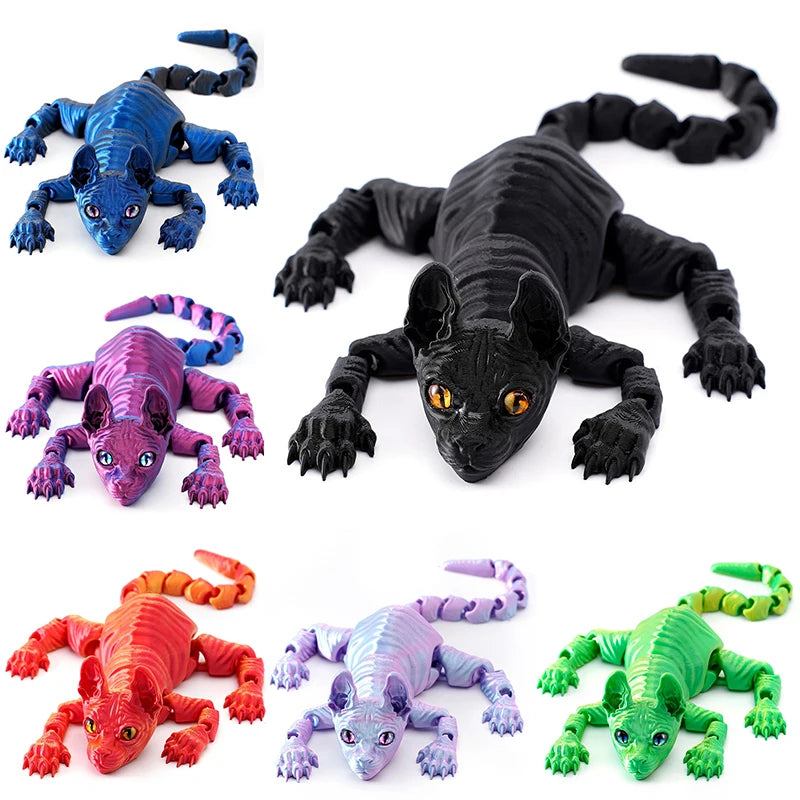 3D Printed Cat Animals Toy Realistic Hairless Figurine Articulated Cat Fidget Toy for Cat Lover Collector Home Decoration Toy