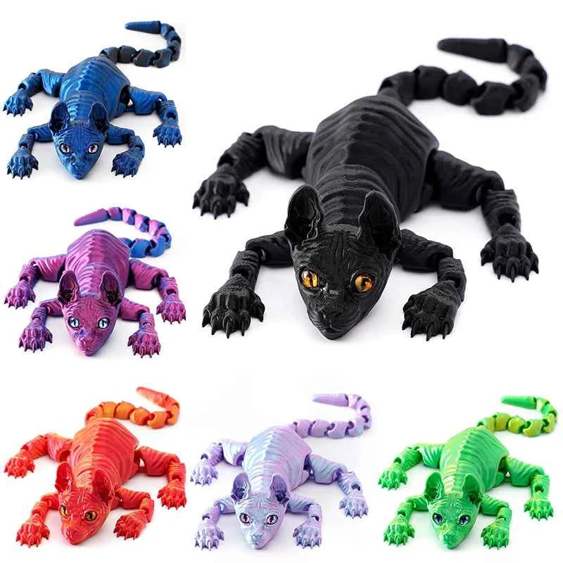 3D Printed Cat Animals Toy Realistic Hairless Figurine Articulated Cat Fidget Toy for Cat Lover Collector Home Decoration Toy - Pedlar's Attic