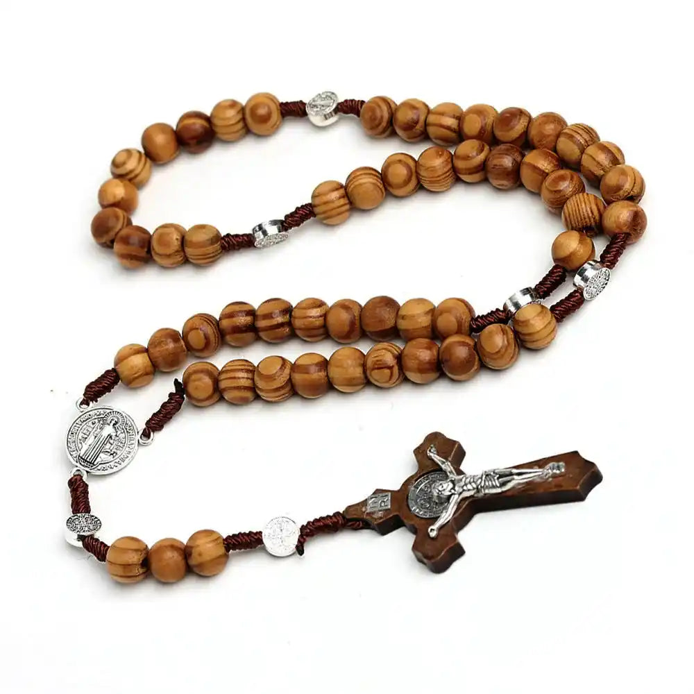 The Quiet Prayer — Wood Bead Rosary Necklace