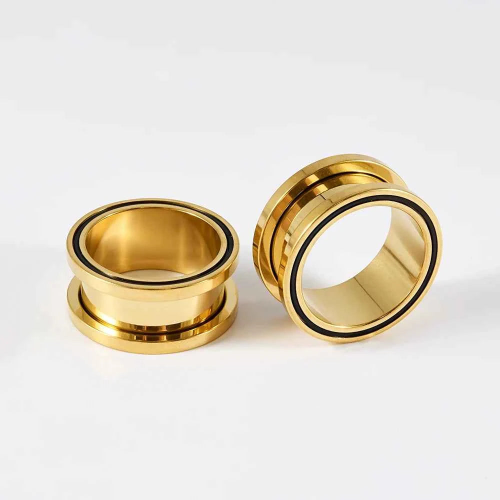 Pair Double Color Screw Ear Gauges Stainless Steel - Pedlar's Attic