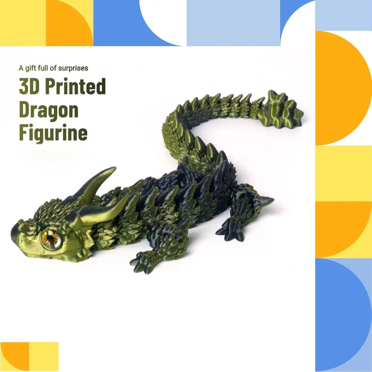 3D Printed Dragon,Vivid Eyes, 3D Printed Flexible Articulated Dragon,Home Office Decor Executive Desk Toys