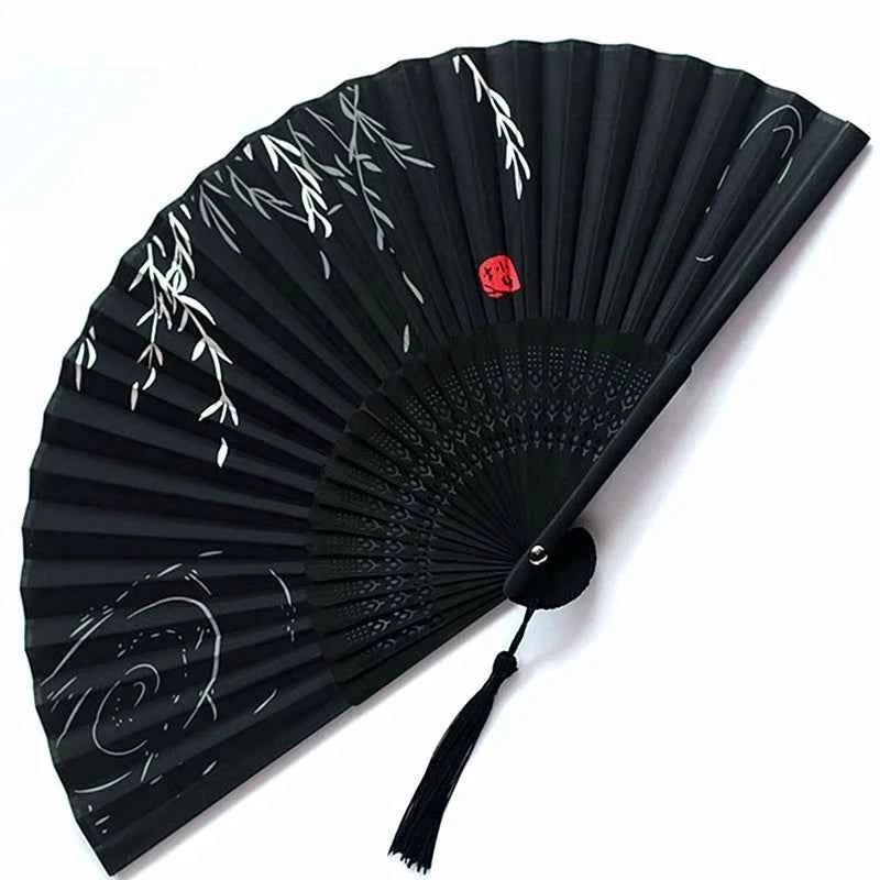 Chinese Fan Hand Folding Fan Bamboo Silk Women Black Fan Summer Female Dance Hand Folding Fan Party Gift Hand Fans For Women