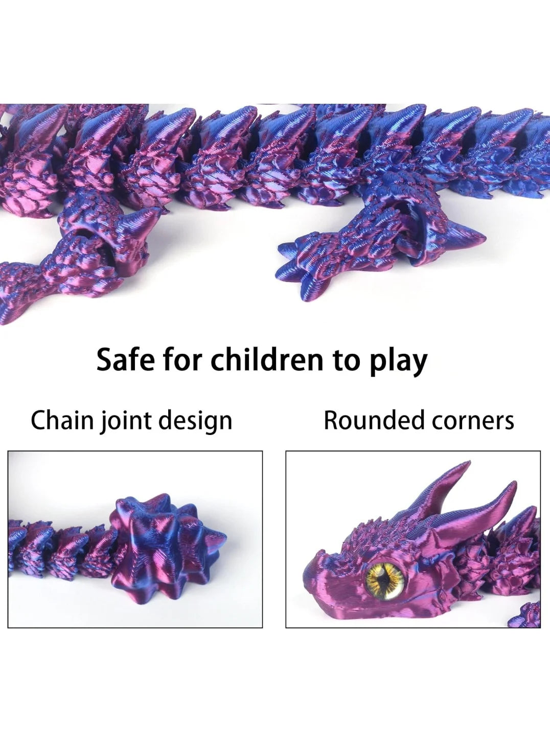 3D Printed Dragon,Vivid Eyes, 3D Printed Flexible Articulated Dragon,Home Office Decor Executive Desk Toys