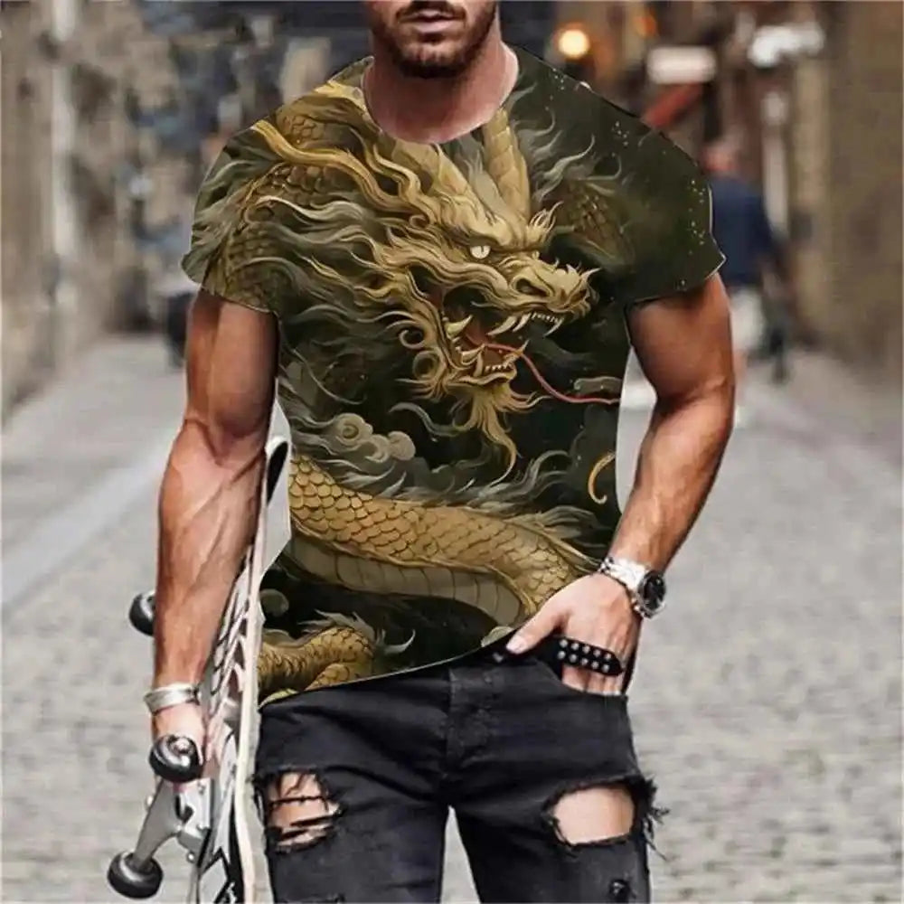 Dragon Printed Casual Short Sleeve Tee - Pedlar's Attic