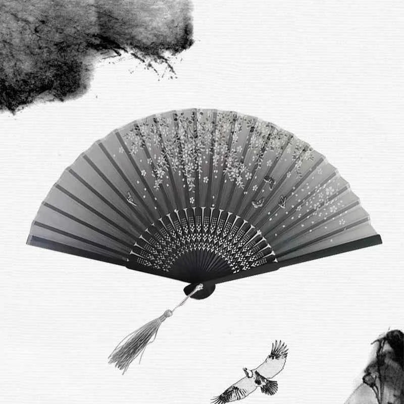 Chinese Fan Hand Folding Fan Bamboo Silk Women Black Fan Summer Female Dance Hand Folding Fan Party Gift Hand Fans For Women