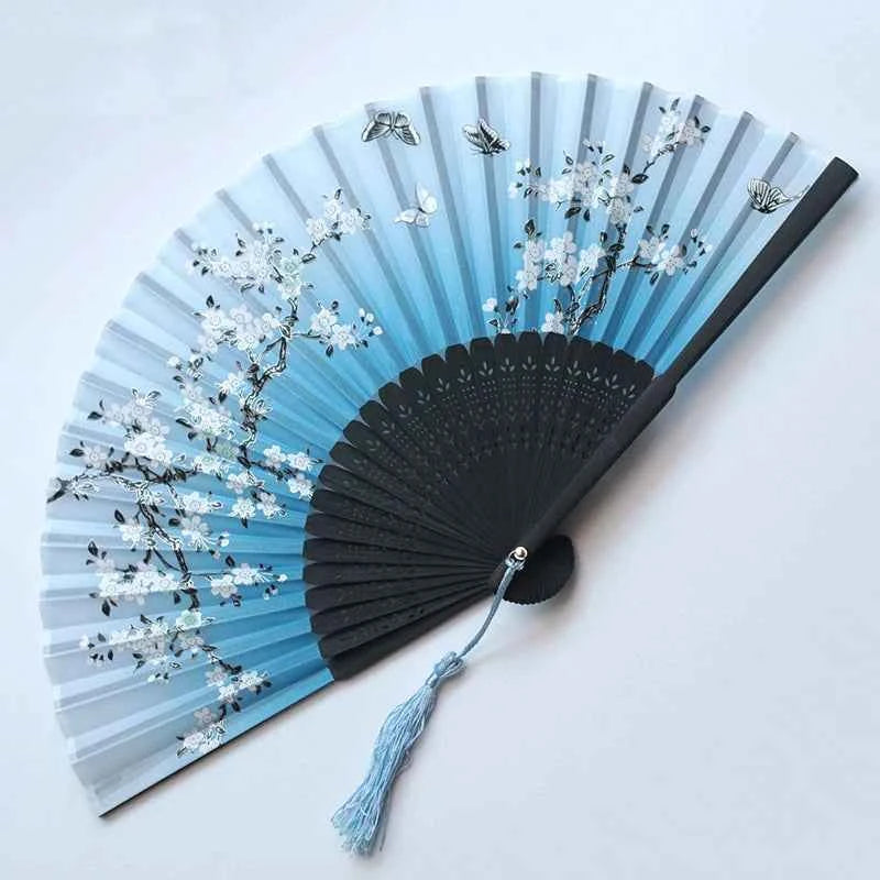 Chinese Fan Hand Folding Fan Bamboo Silk Women Black Fan Summer Female Dance Hand Folding Fan Party Gift Hand Fans For Women