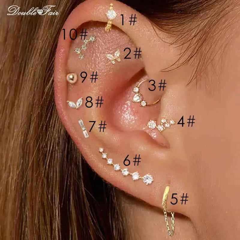 Dainty Y2k Ear Piercing Helix Daith Snug Earrings for Women 1PC Cartilage Tragus Clicker Septum Ring With Chain INS Jewelry Gift