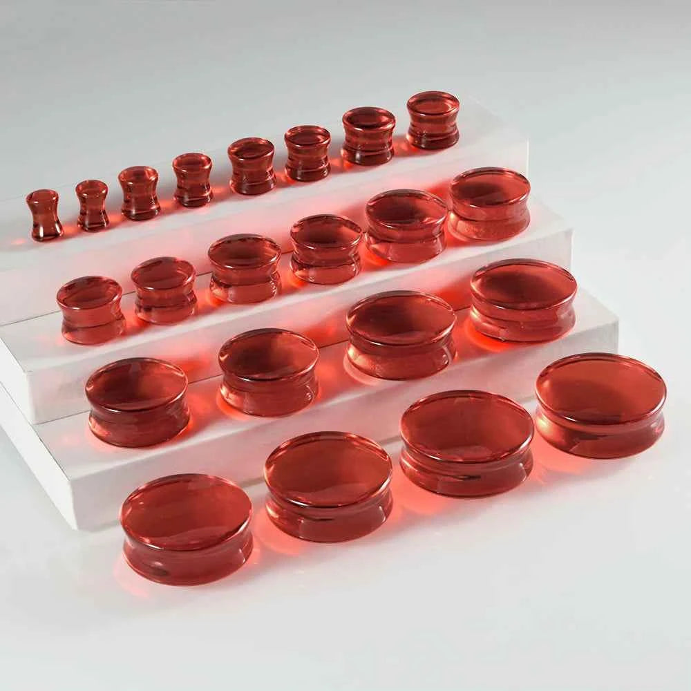 2PCS Fashin Waist Drum Green/Red Glass Ear Tunnel&Plugs Round Night Light Solid Ear Expander Strengthed Ear Weight Body Jewelry - Pedlar's Attic
