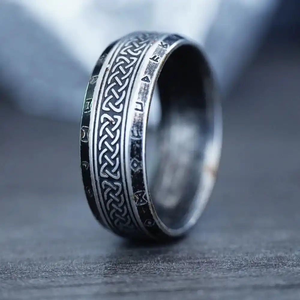 Viking Rune Ring — Stainless Steel Norse Amulet Band