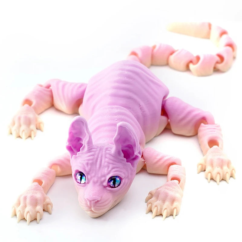 3D Printed Cat Animals Toy Realistic Hairless Figurine Articulated Cat Fidget Toy for Cat Lover Collector Home Decoration Toy