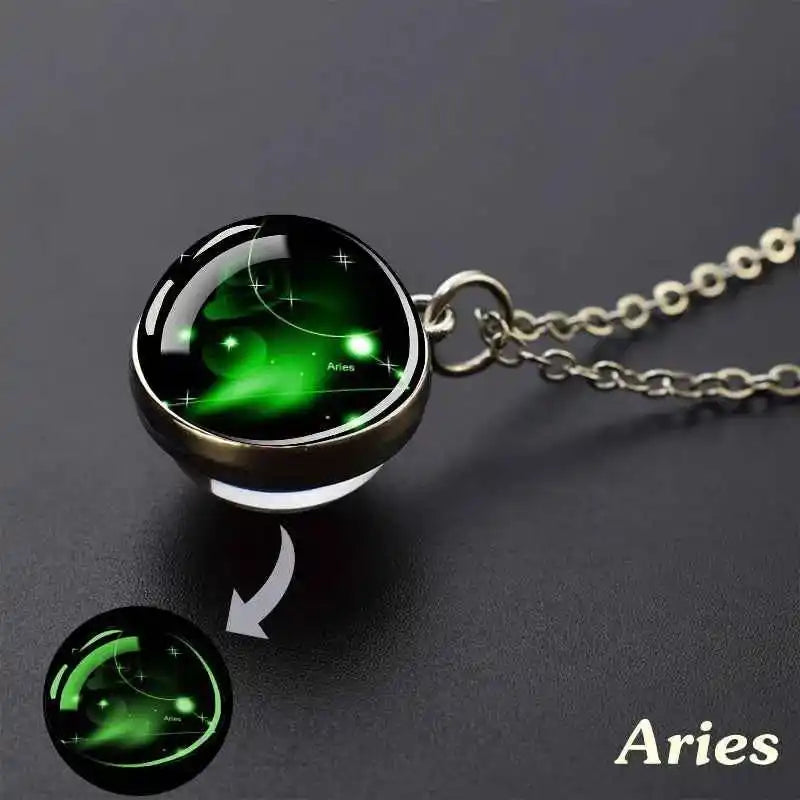 12 Constellation Necklace Starry Sky Luminous Zodiac Glass Ball Pendant Necklace Christmas Gift for Men Women - Pedlar's Attic
