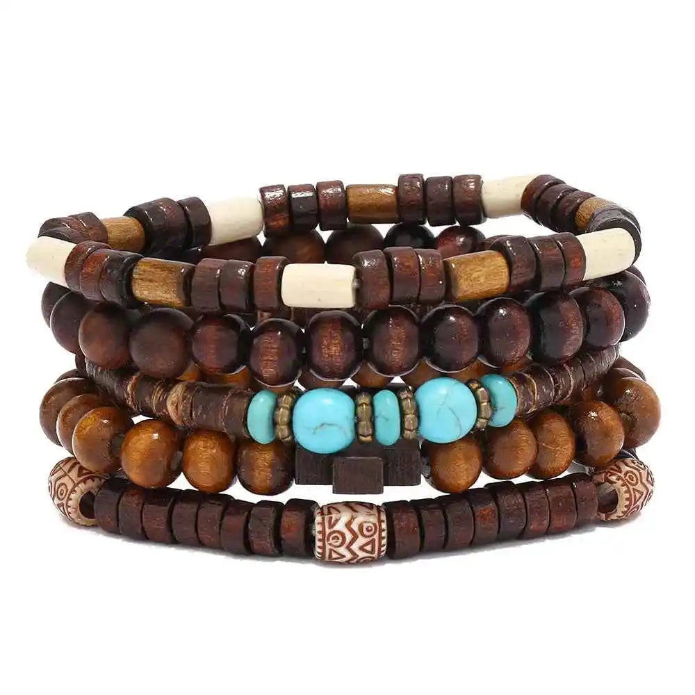 Ethnic 4-5pc/set wood bead tree Cactus Charms bracelets - Pedlar's Attic