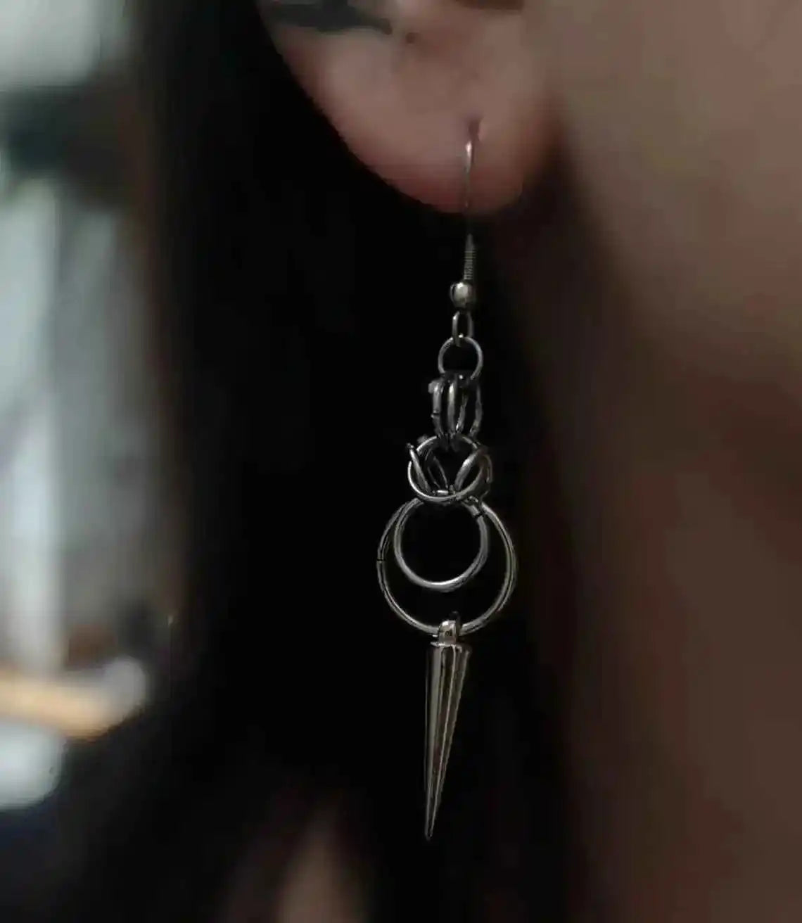 Gothic Elegance Stainless Steel Double Loop Spike Chainmail Earrings - Pedlar's Attic