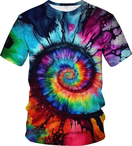 3D Printing Psychedelic T Shirt Neon Shirt Men And Women Gradient Color Tie-dye Pattern Tshirt O Neck Casual Short Sleeve Tops - Pedlar's Attic