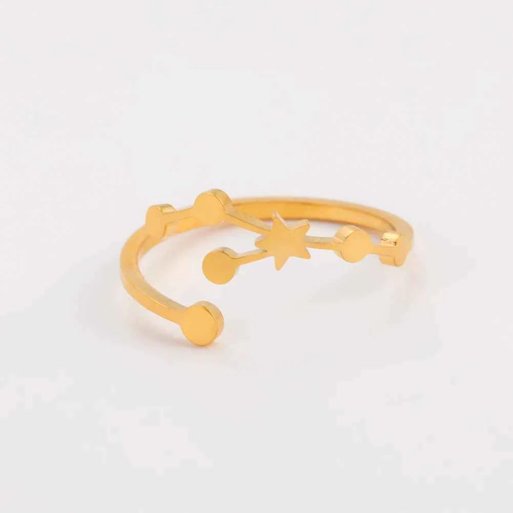 COOLTIME 12 Constellation Women's Ring Stainless Steel Zodiac Adjustable Rings Leo Virgo Libra Pisces Jewelry Birthday Gift