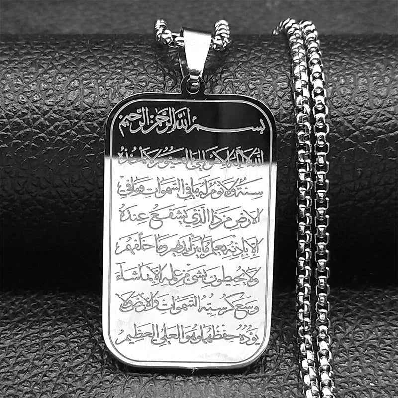 Islam Religious Muslim Pendant Necklace for Women Men Stainless Steel Gold Color Arabic Quran Medal Chain Jewelry