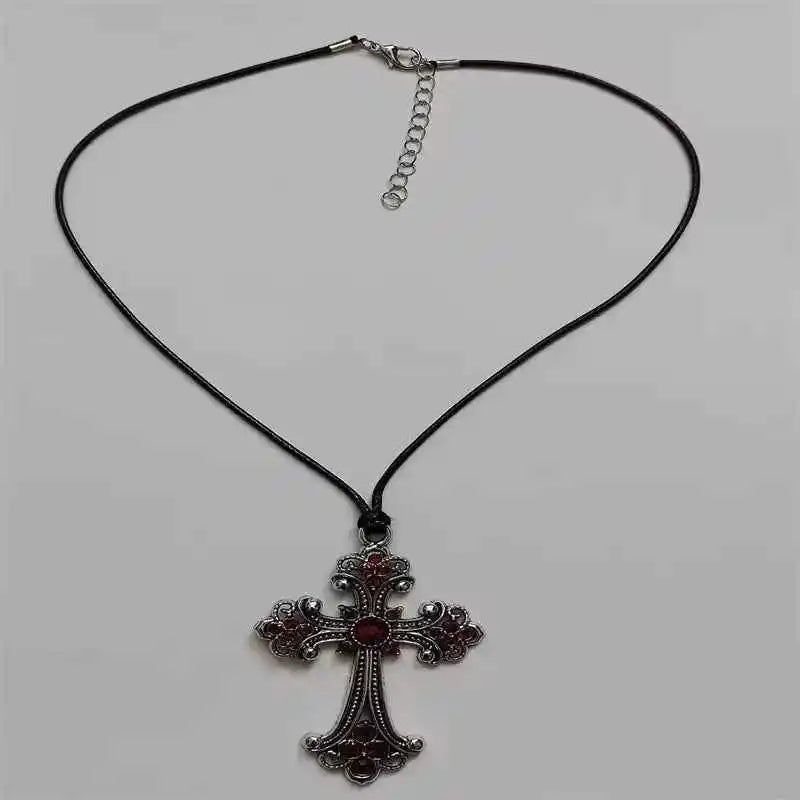 Sparkling Rhinestone Cross Choker Necklace - Bold Spiral Design for Goth & Punk Fashion Lovers - Pedlar's Attic