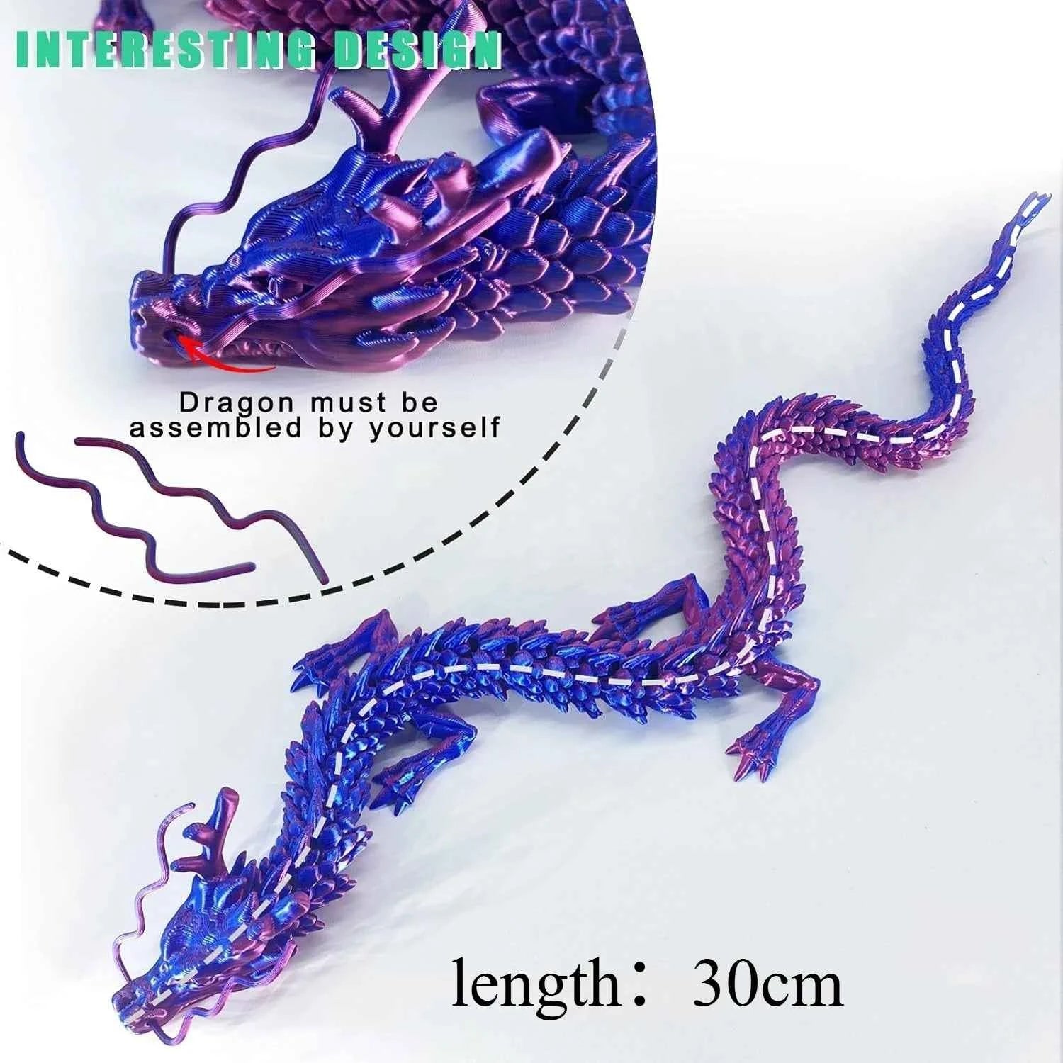 3D Printed Conjoined Dragon Ornaments Movable Cartoon Creative Dragon Plants rockery Fish Tank Landscaping Decoration 30cm - Pedlar's Attic