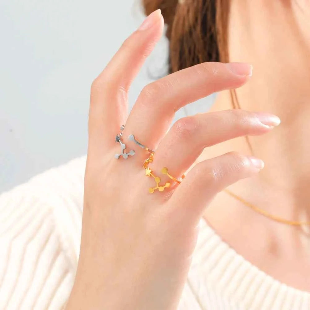 COOLTIME 12 Constellation Women's Ring Stainless Steel Zodiac Adjustable Rings Leo Virgo Libra Pisces Jewelry Birthday Gift