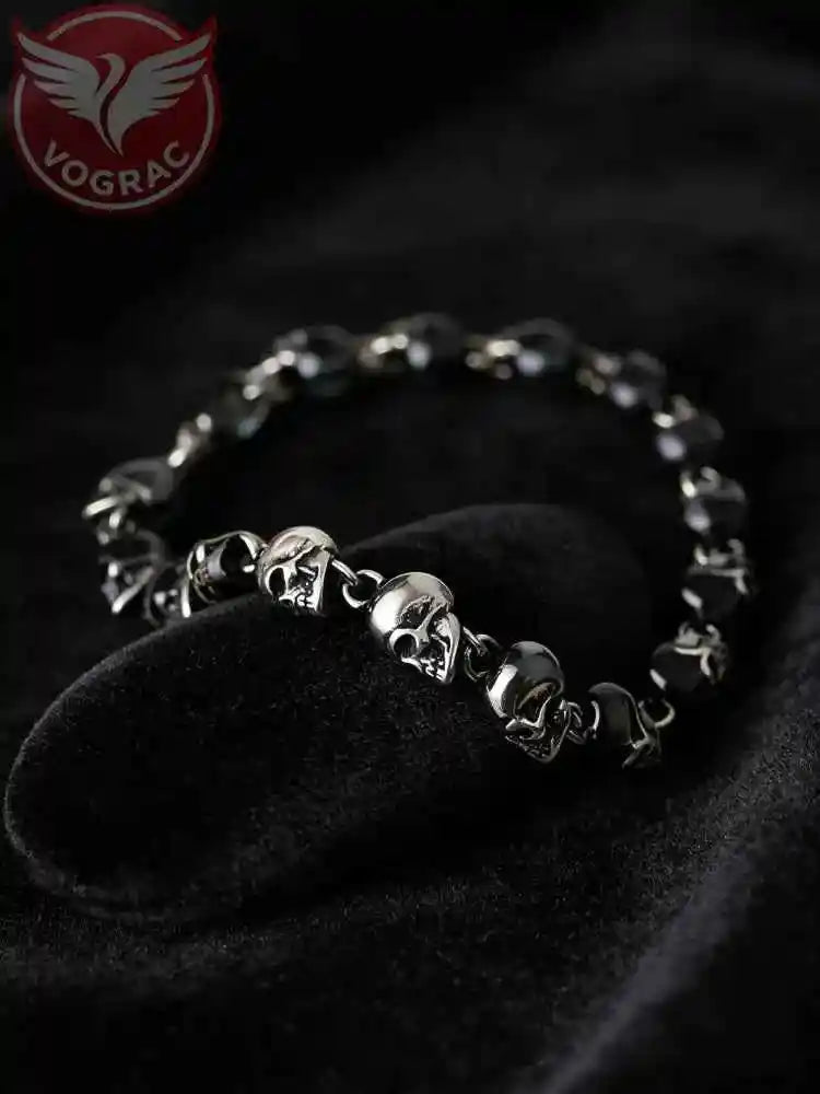 Stainless Steel Skull Bead Linked Strand Bracelet - Pedlar's Attic