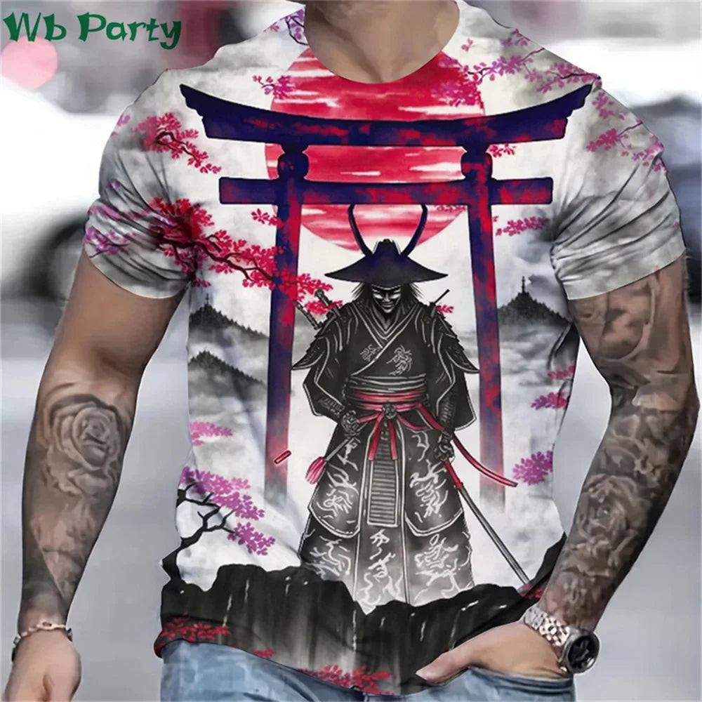 3D Printed Japan Samurai T shirt for Men Personality Pattern T-shirts Summer Fashion O-Neck Street Loose Tops Short Sleeve Tees