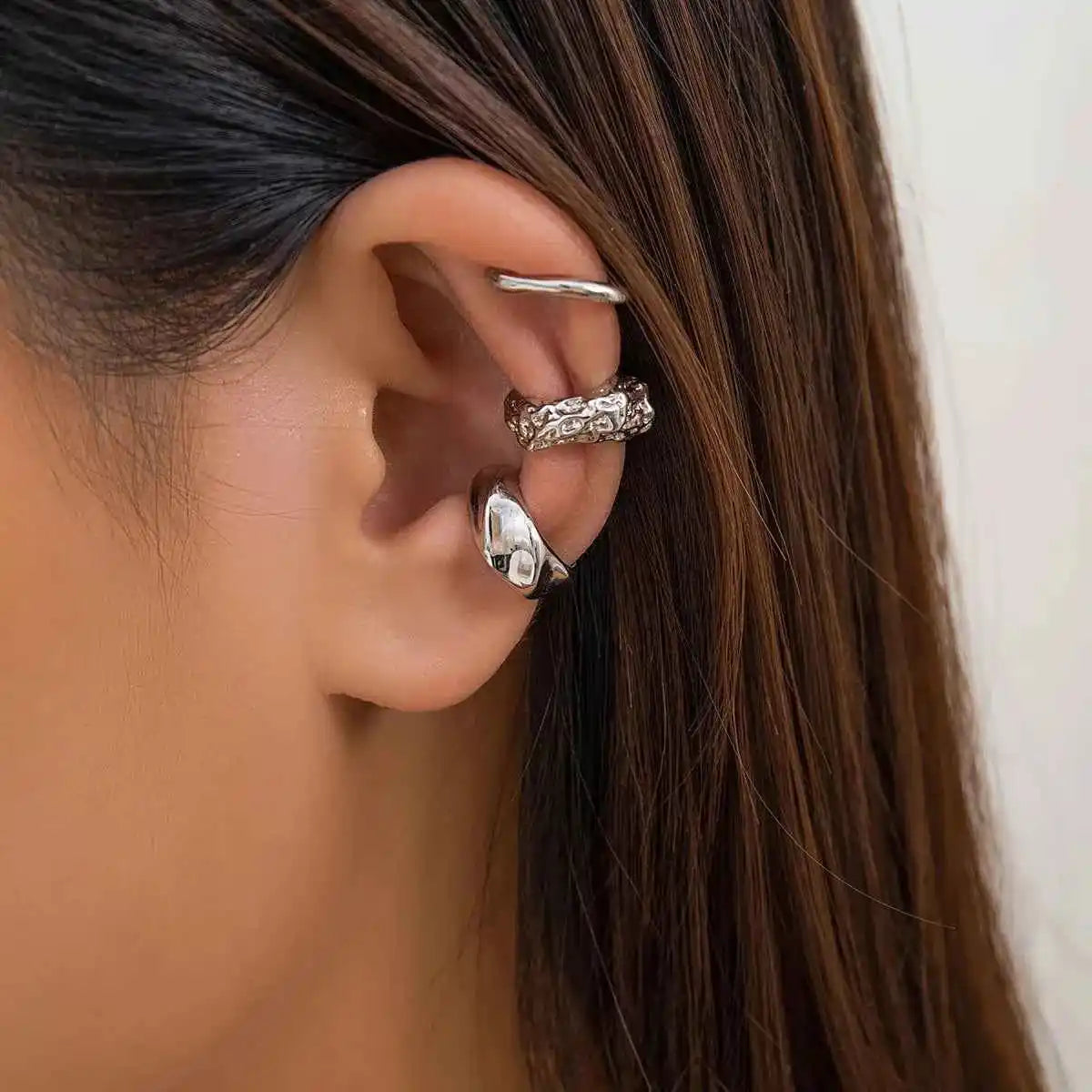 Bold & Beautiful Chunky Metal Clip Earrings Set - 3 Geometric Ear Cuffs for Trendy Women & Girls, Perfect for Y2K Style - Pedlar's Attic