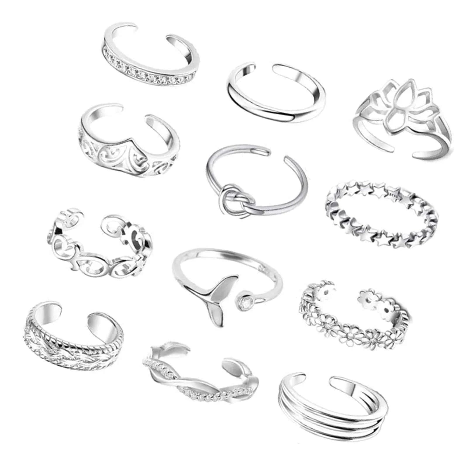 12Pcs Foot Ring Open Toe Rings Rose Gold/Silver/Gold Color Alloy Adjustable Rings Set for Women Summer Beach Foot Jewelry