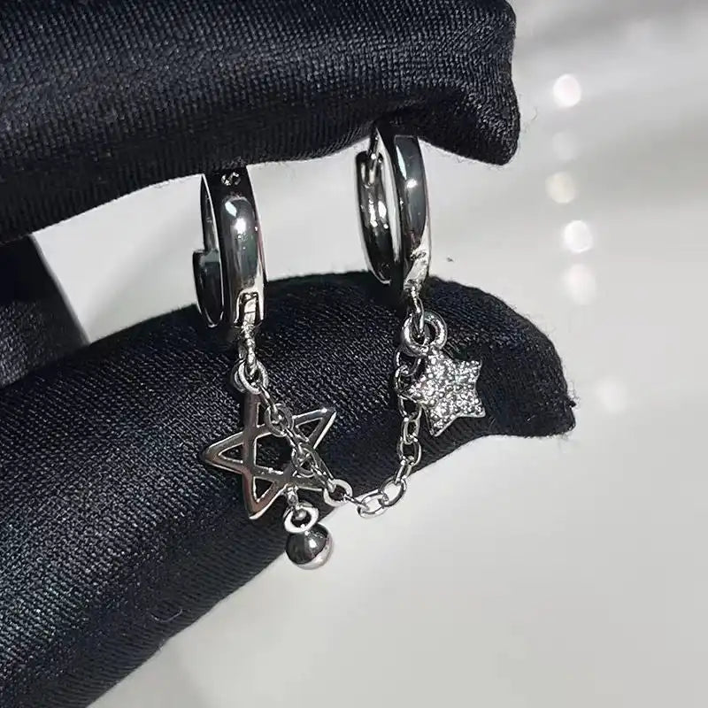 Stardust & Steel — Tassel Star Ear Chain Double Piercing Earrings