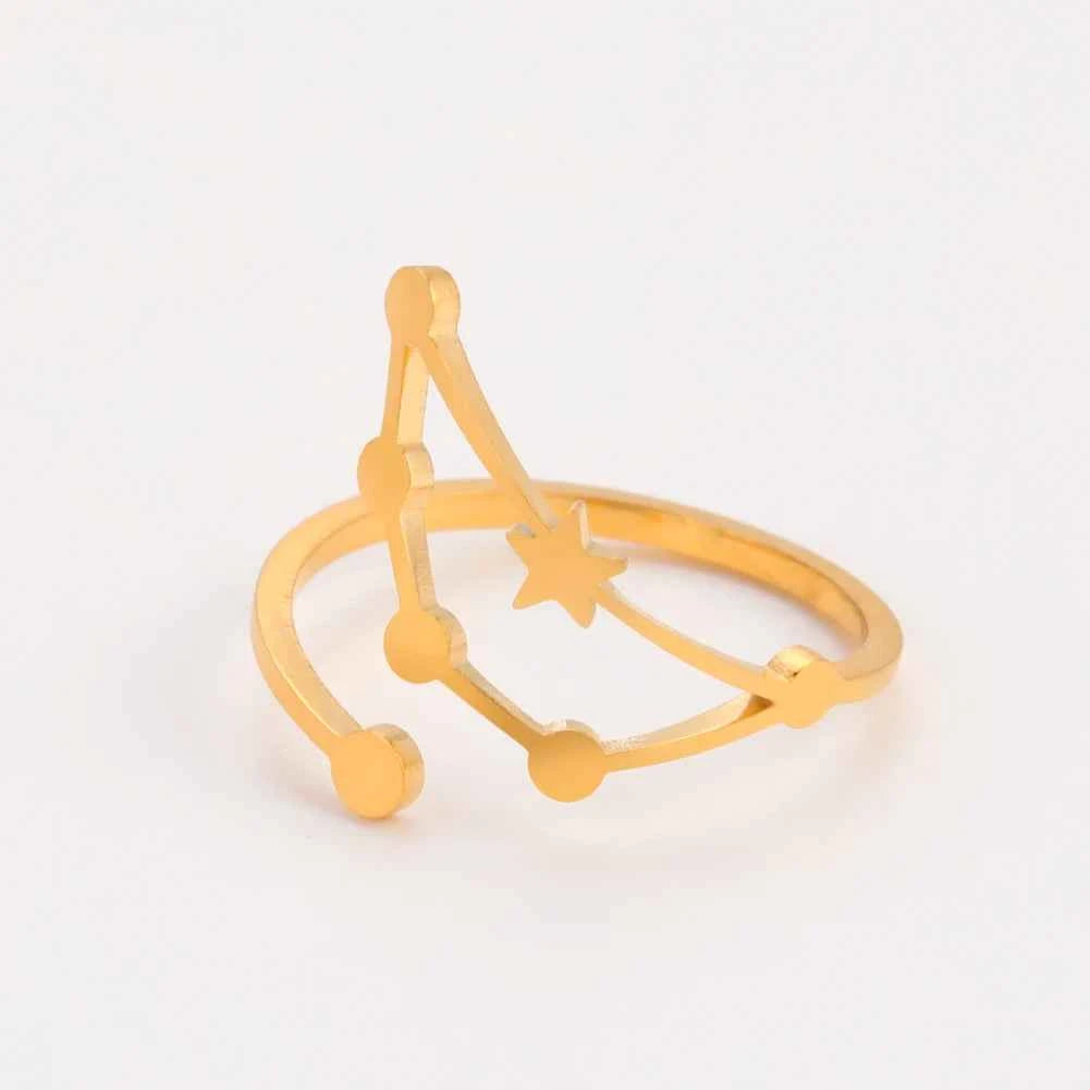 COOLTIME 12 Constellation Women's Ring Stainless Steel Zodiac Adjustable Rings Leo Virgo Libra Pisces Jewelry Birthday Gift