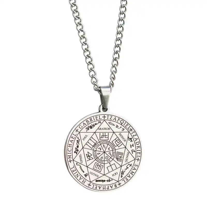 Necklace for Men Seven Archangels Pendant Solomon 7 Archangels Sigil Amulet Necklace Men Simple Stainless Steel Chain Jewelry - Pedlar's Attic