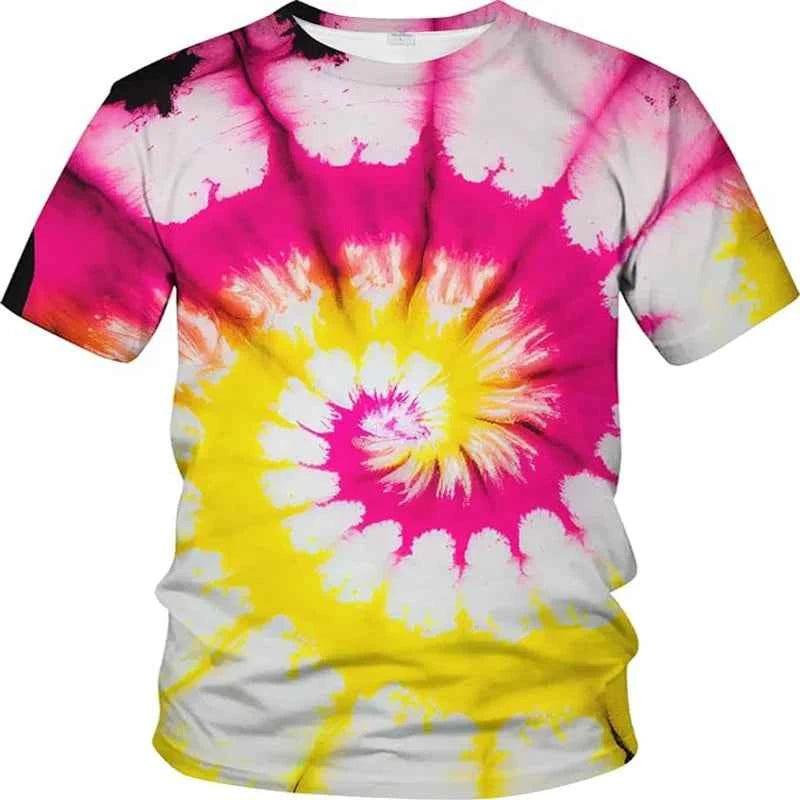 3D Printing Psychedelic T Shirt Neon Shirt Men And Women Gradient Color Tie-dye Pattern Tshirt O Neck Casual Short Sleeve Tops - Pedlar's Attic