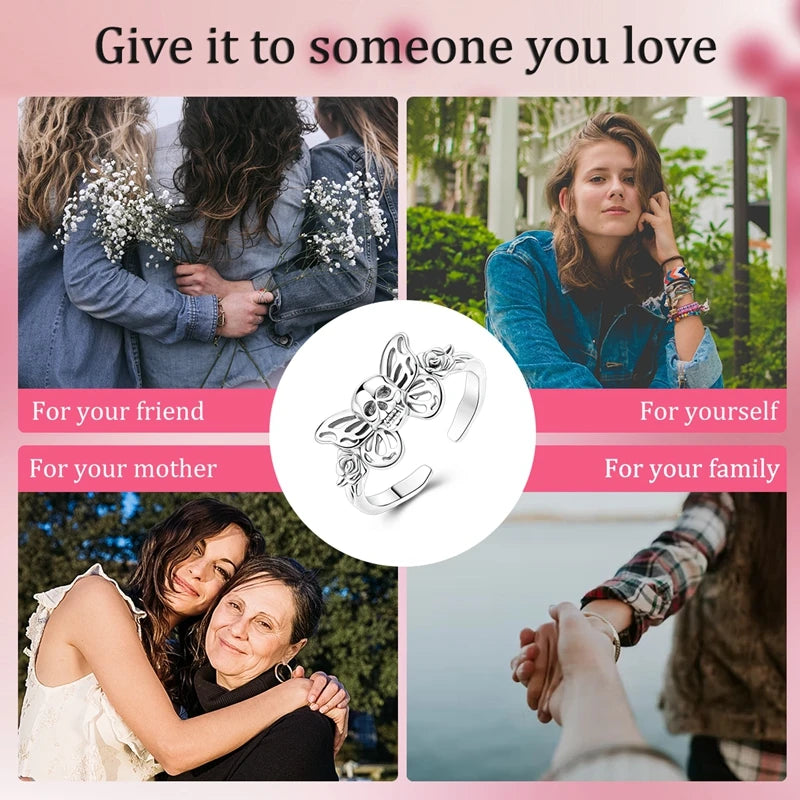 Original 925 Sterling Silver Skull Rose Open Rings For Women Girls Jewelry Birthday Anniversary Gifts
