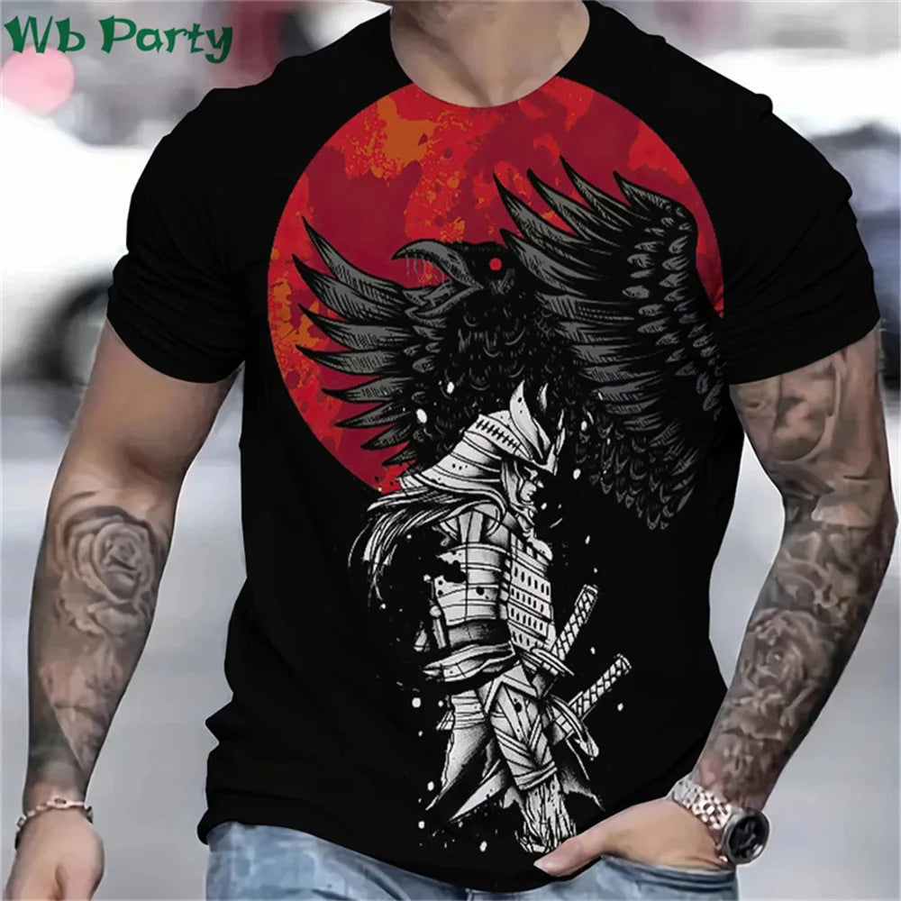 3D Printed Japan Samurai T shirt for Men Personality Pattern T-shirts Summer Fashion O-Neck Street Loose Tops Short Sleeve Tees