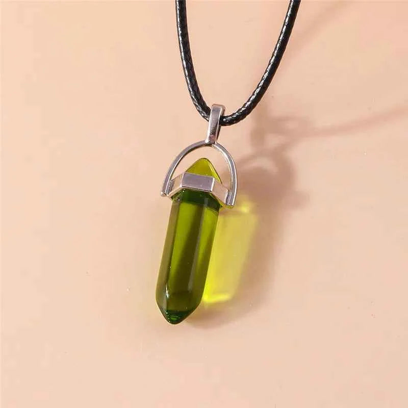 Natural Stone Quartz Lapis Opal Amethyst Pink Crystal Stone Hexagonal Column Pendant Necklaces