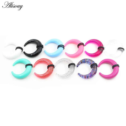 2pcs Acrylic C Sahpe Buffalo Horn Ear Pincher Septum Rings Piercing Black Ear Taper Stretcher Expander Body Jewelry 1.6mm-16mm