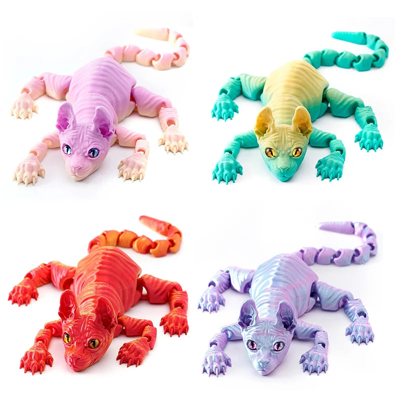 3D Printed Cat Animals Toy Realistic Hairless Figurine Articulated Cat Fidget Toy for Cat Lover Collector Home Decoration Toy