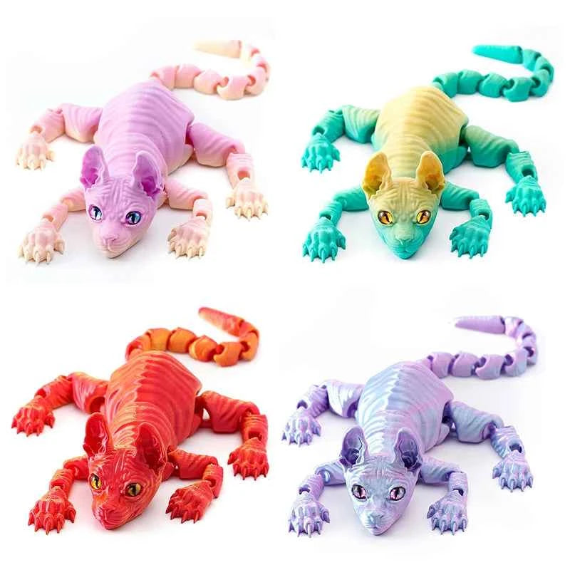 3D Printed Cat Animals Toy Realistic Hairless Figurine Articulated Cat Fidget Toy for Cat Lover Collector Home Decoration Toy - Pedlar's Attic