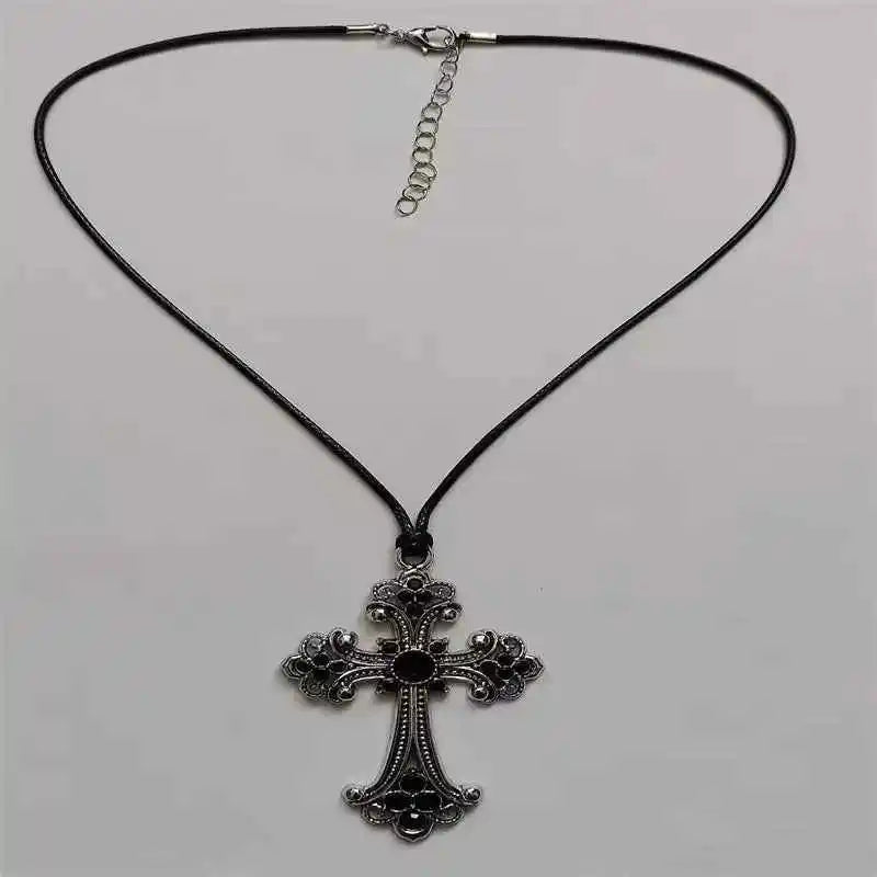 Sparkling Rhinestone Cross Choker Necklace - Bold Spiral Design for Goth & Punk Fashion Lovers - Pedlar's Attic
