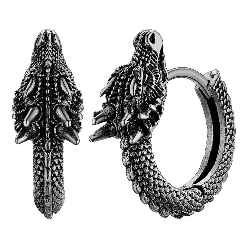 Huitan Trendy Male Dragon Hoop Earrings Hip Hop Style Punk Party Accessories Unisex Daily Wearable Personality Jewelry Drop Ship